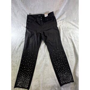 INC  Womens Pants 14W Skinny Leg Tummy Control Black Denim Jeans with Rhinestone